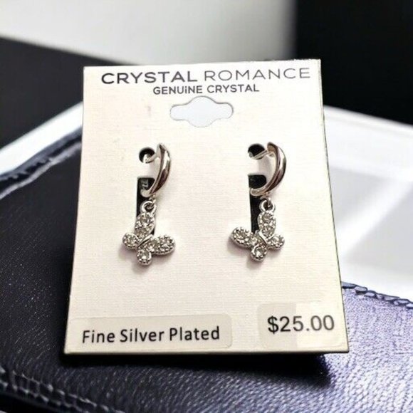 Crystal Romance Gen Crystal Fine Silver Plated BUTTERFLY Drop Earrings - NEW - Picture 1 of 5
